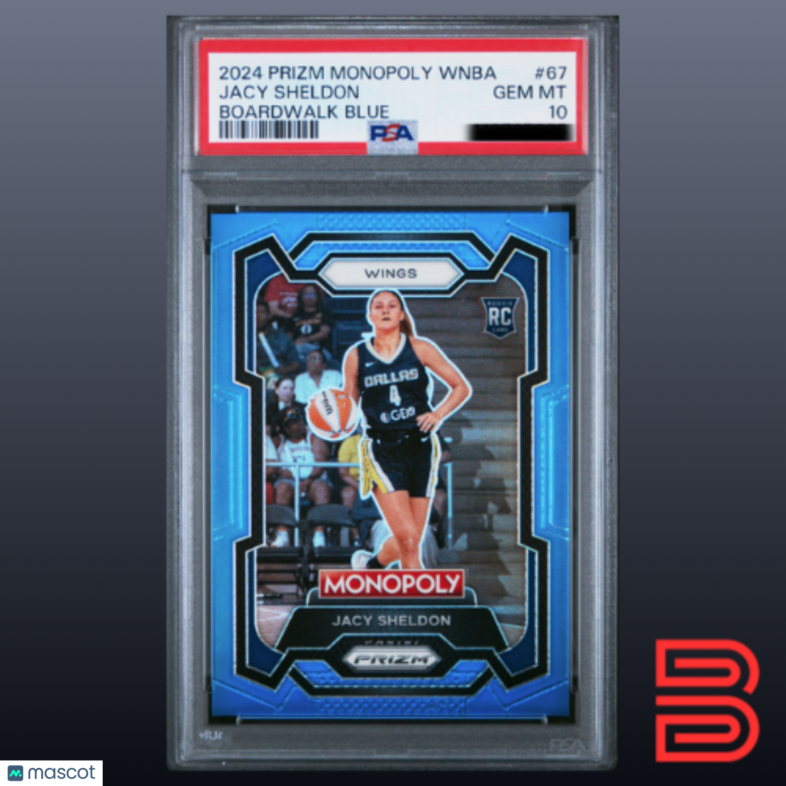 Jacy Sheldon 2024 Prizm Monopoly WNBA #67 Boardwalk Blue /15  Color Match PSA 10