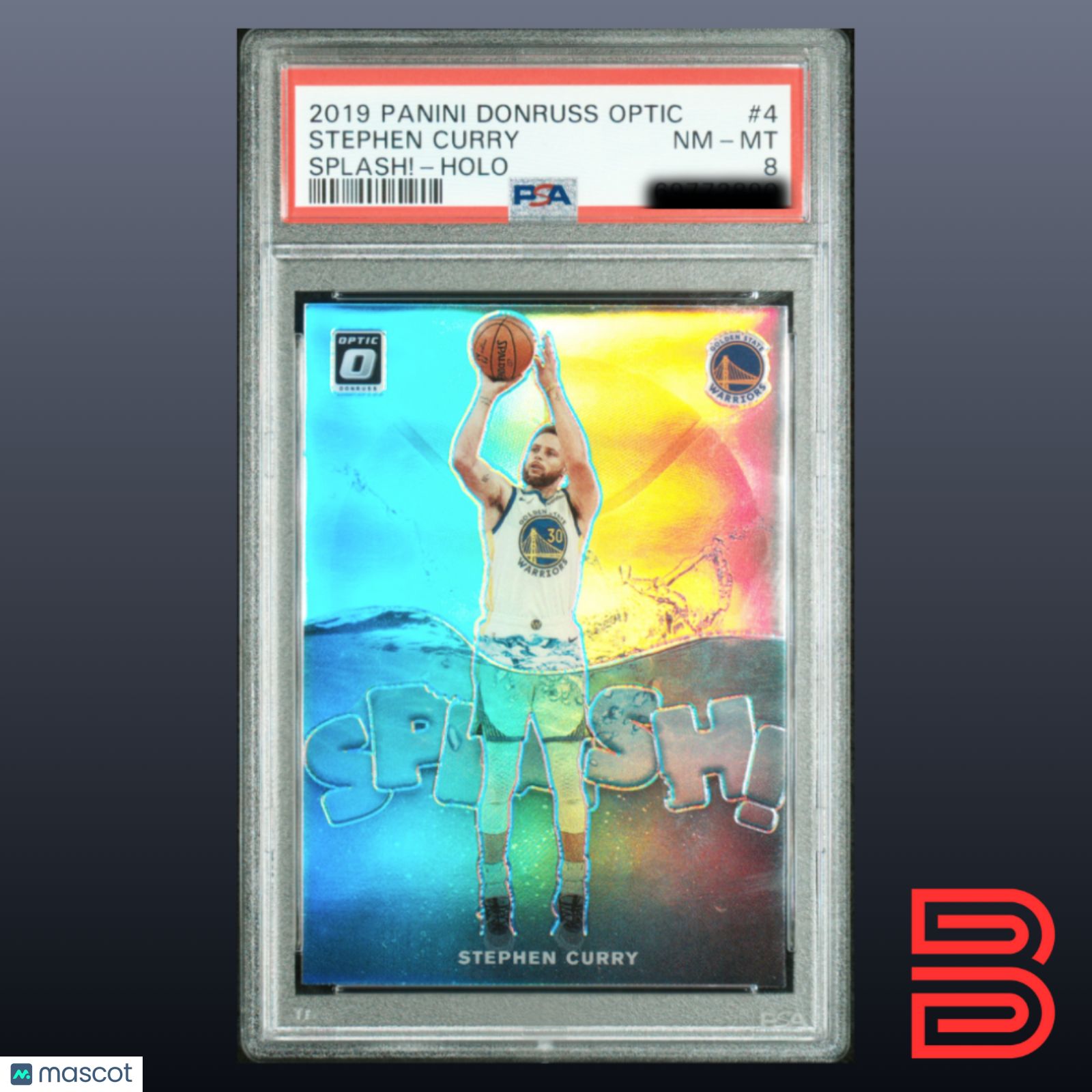 Stephen Curry 2019 Panini Donruss Optic Splash! Holo #4 PSA 8